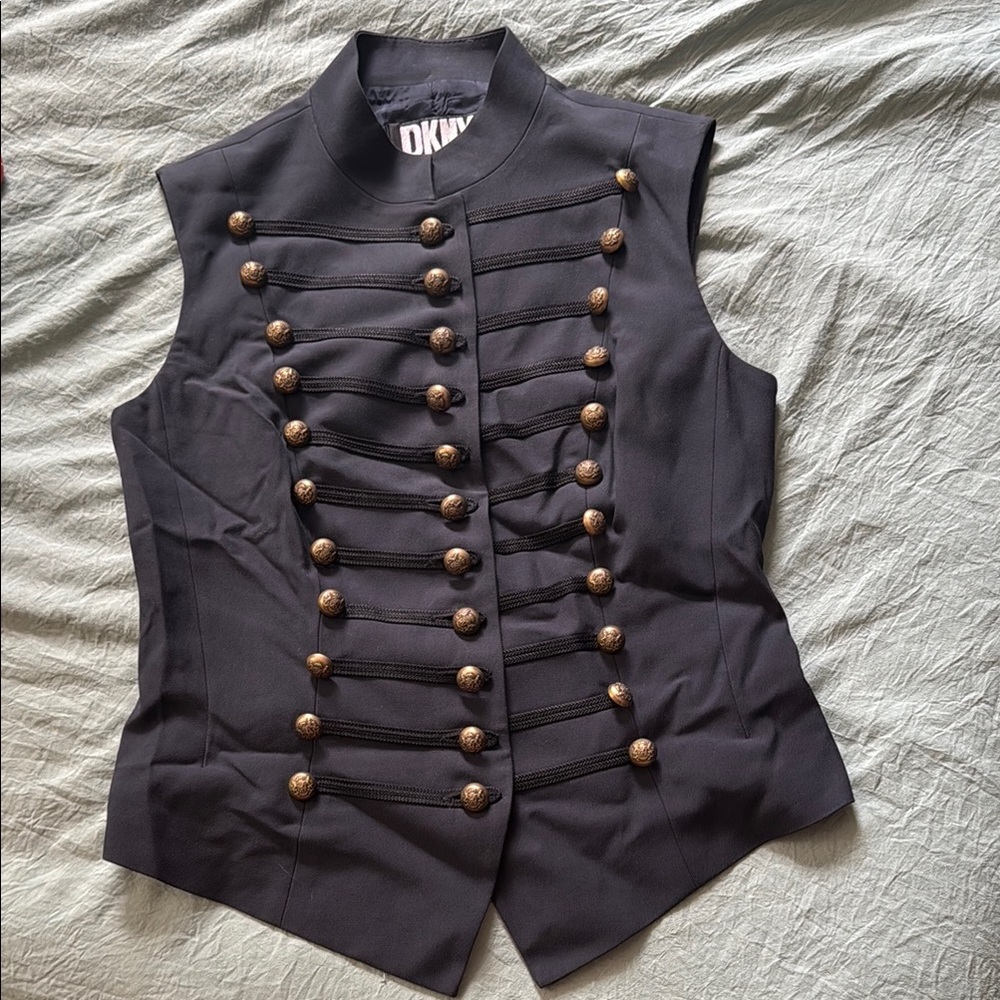 DKNY Charcoal Vest with Brass Accents